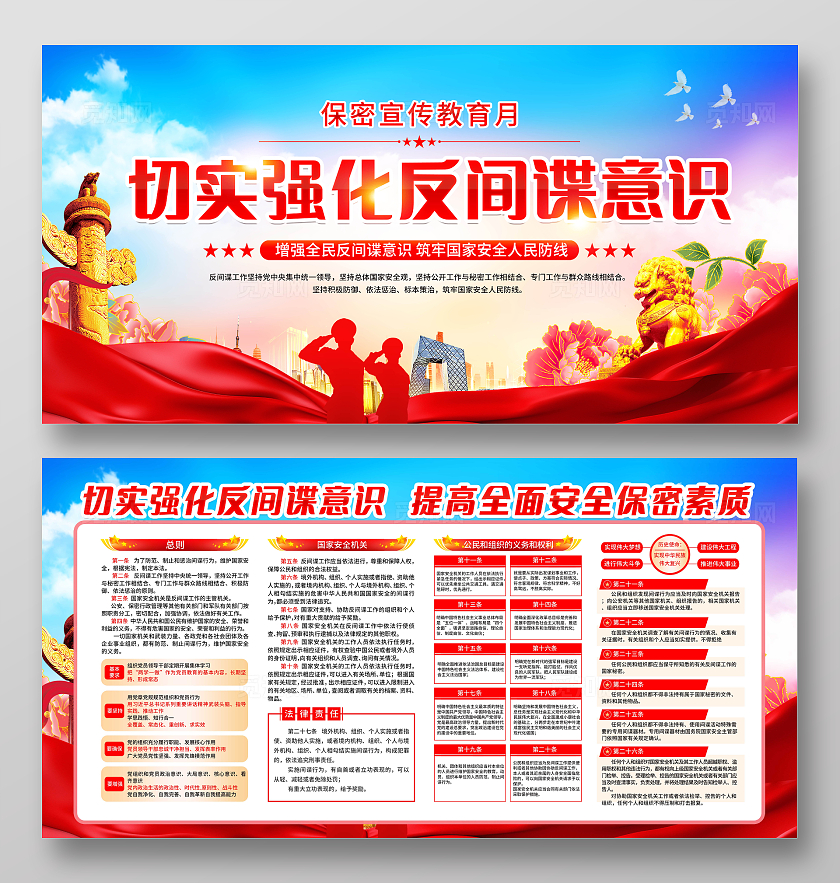 蓝色简约保密宣传教育月宣传栏