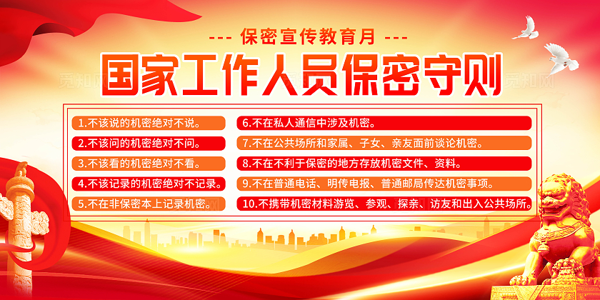 红色简约保密宣传教育月展板