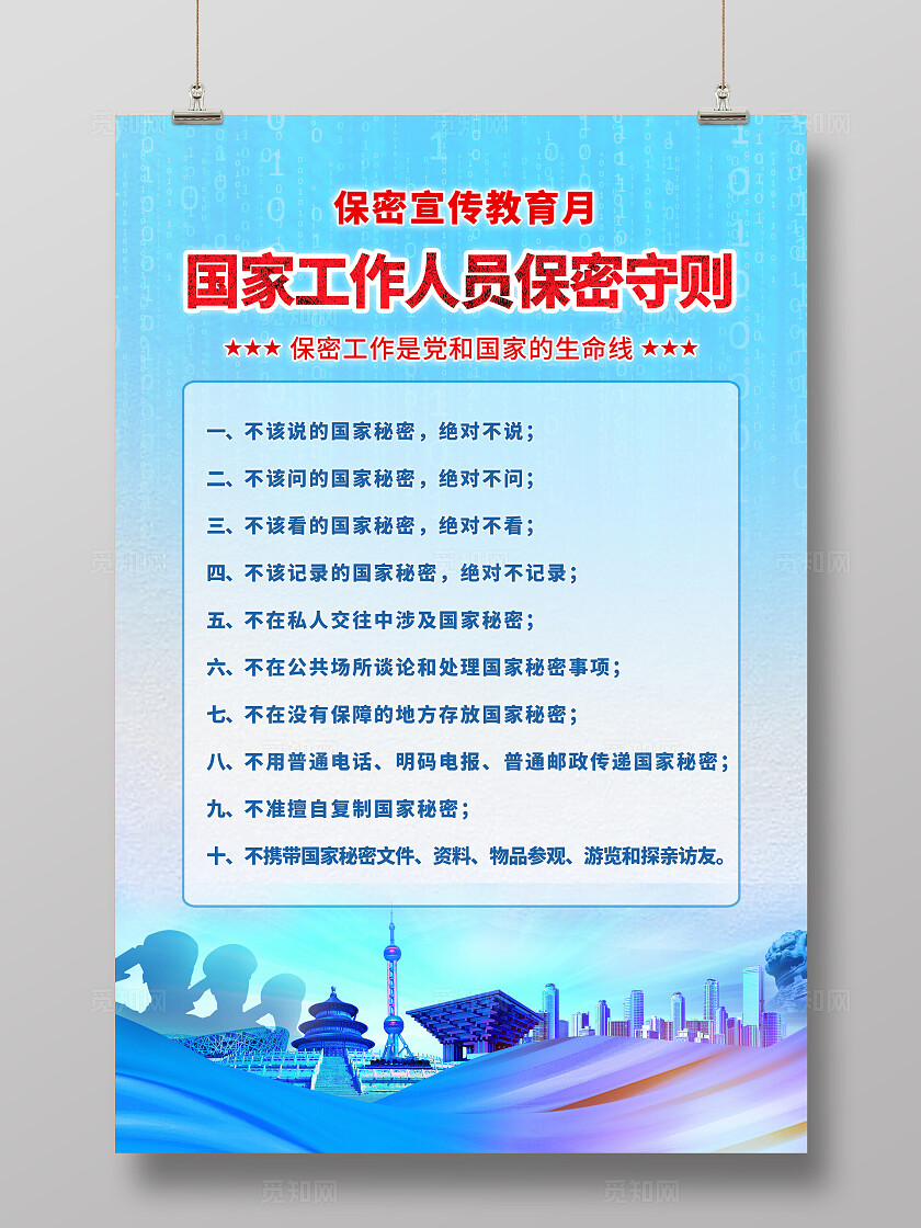 蓝色简约保密宣传教育月宣传海报