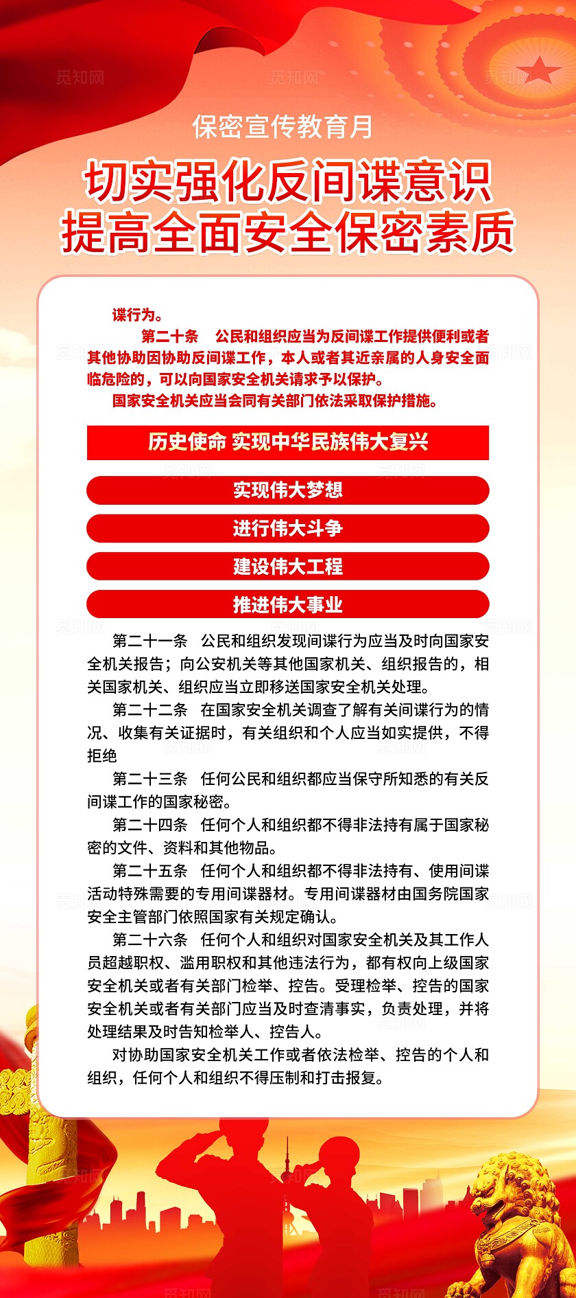 红色简约保密宣传教育月展架套图