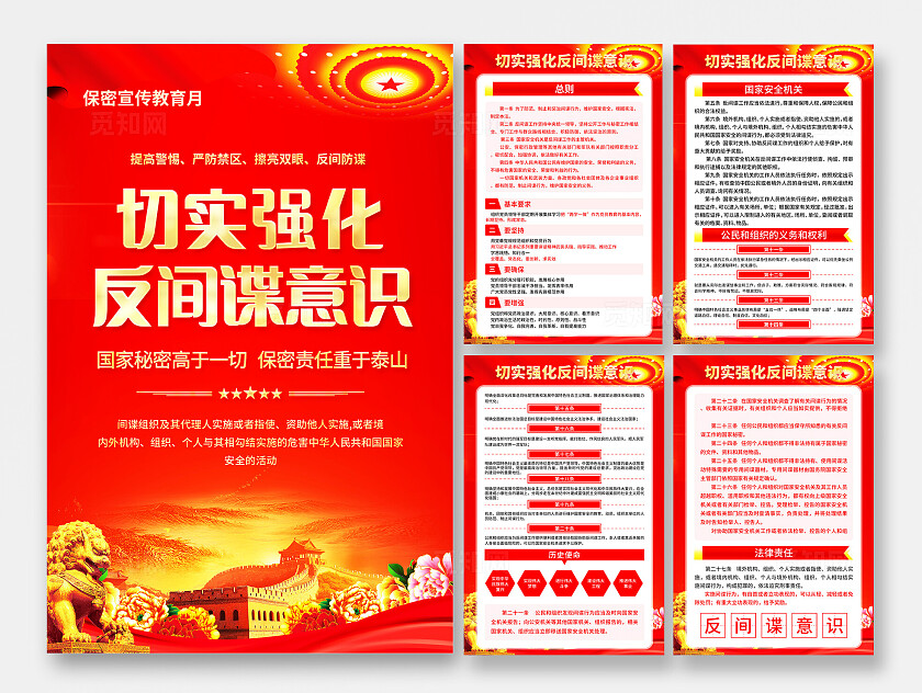 红色保密宣传教育月宣传海报套图