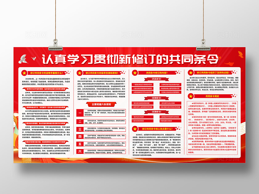 红色大气认真学习贯彻新修订的共同条令宣传展板