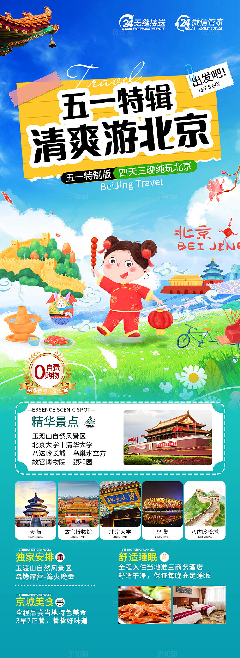 蓝色简约五一旅游长图劳动节