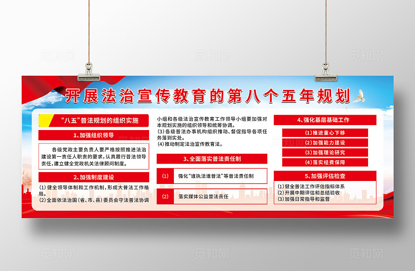 蓝色背景八五普法规划展板设计