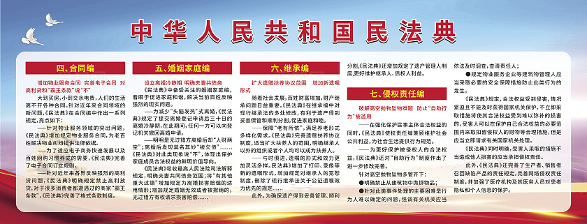 蓝色背景中华人民共和国民法典知识宣传展板设计
