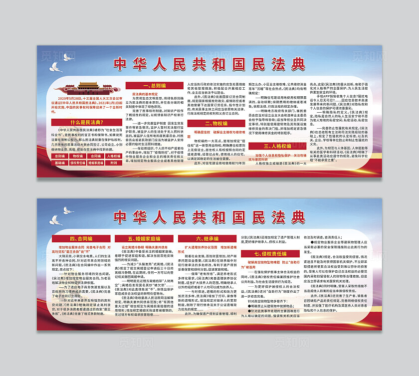 蓝色背景中华人民共和国民法典知识宣传展板设计