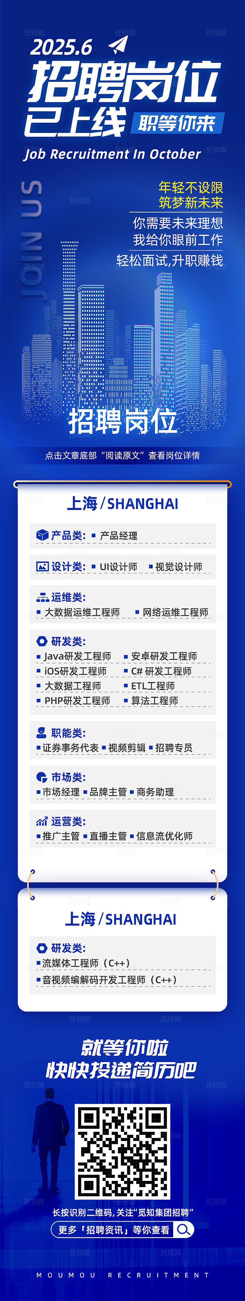 蓝色科技感招聘企业设计招聘正在进行中ui海报招聘手机长图招聘海报