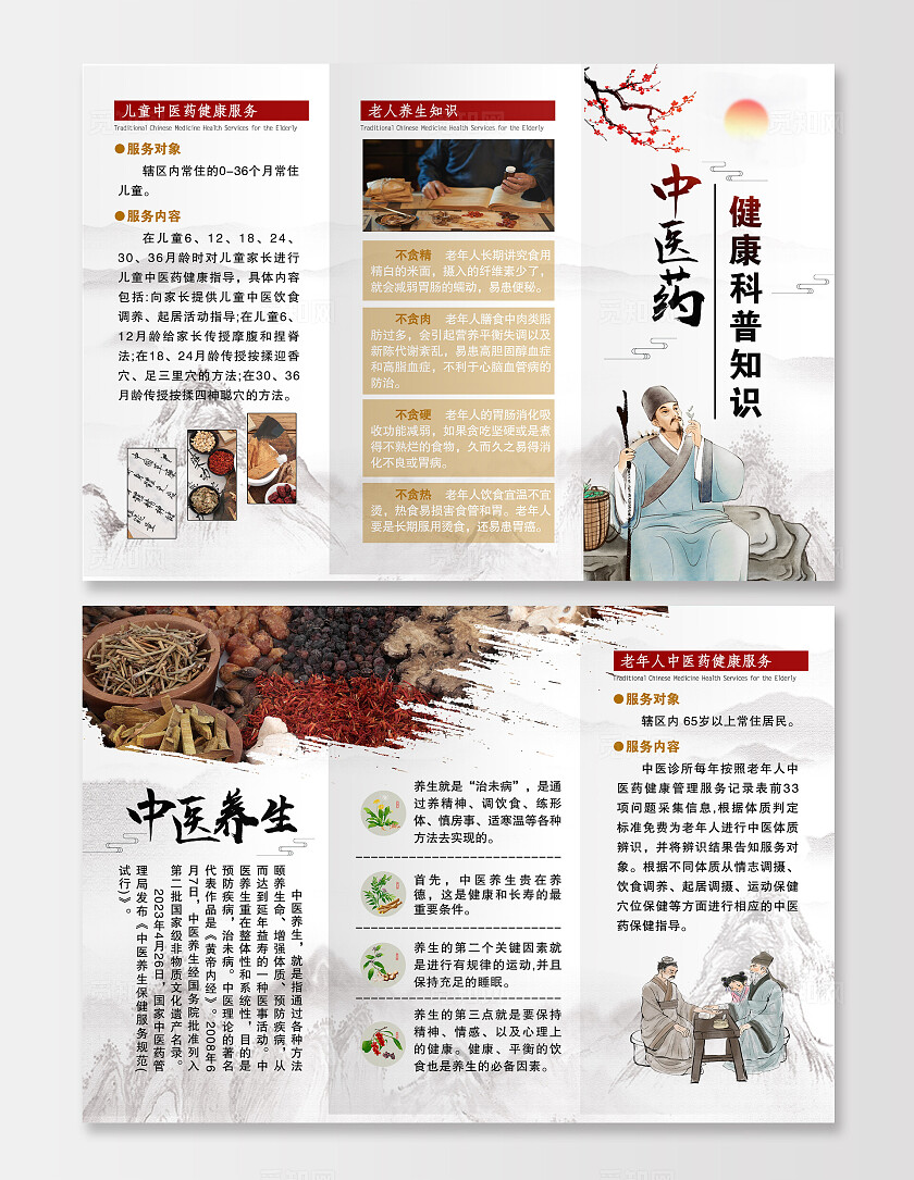 中式中医药知识三折页标语套图