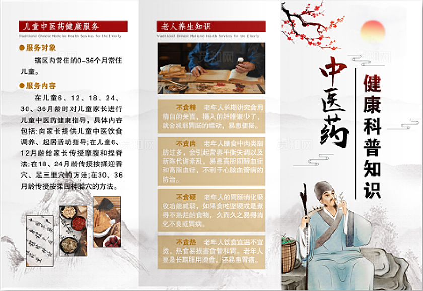 中式中医药知识三折页标语套图
