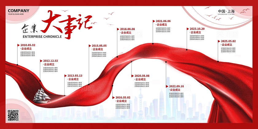 红绸大事记企业发展大事记企业发展历程背景展板