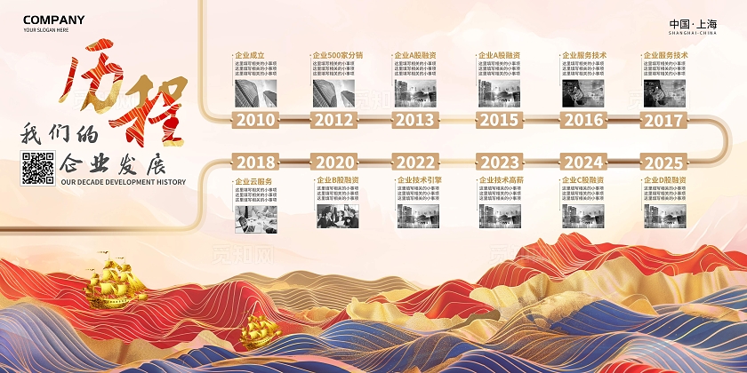新中式国潮公司发展历程展板背景展板