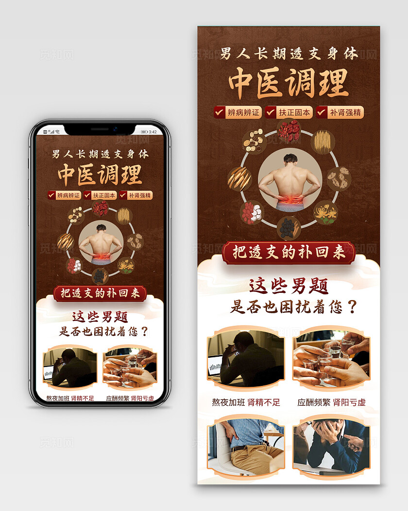 红色简约中医行业手机长图中医套图