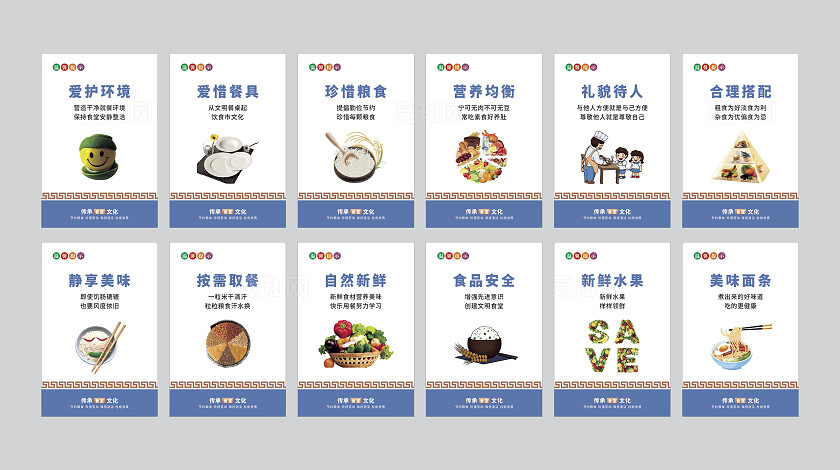 蓝色简洁大气食堂节约用餐系列海报套图设计