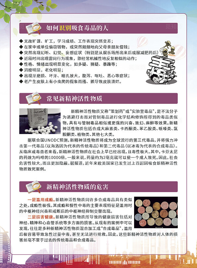 紫色大气禁毒知识宣传单设计