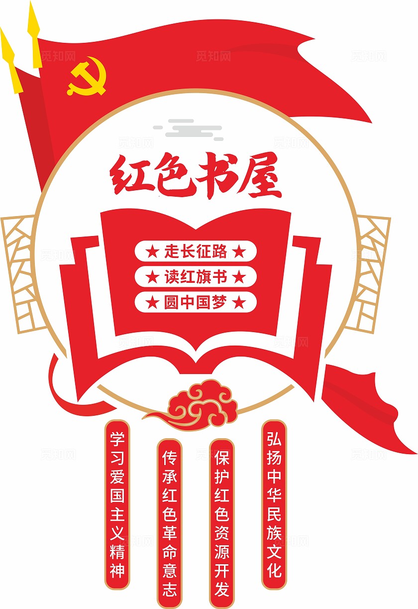 红色书屋红色加油站党建书屋阅览室党建小型竖版文化墙