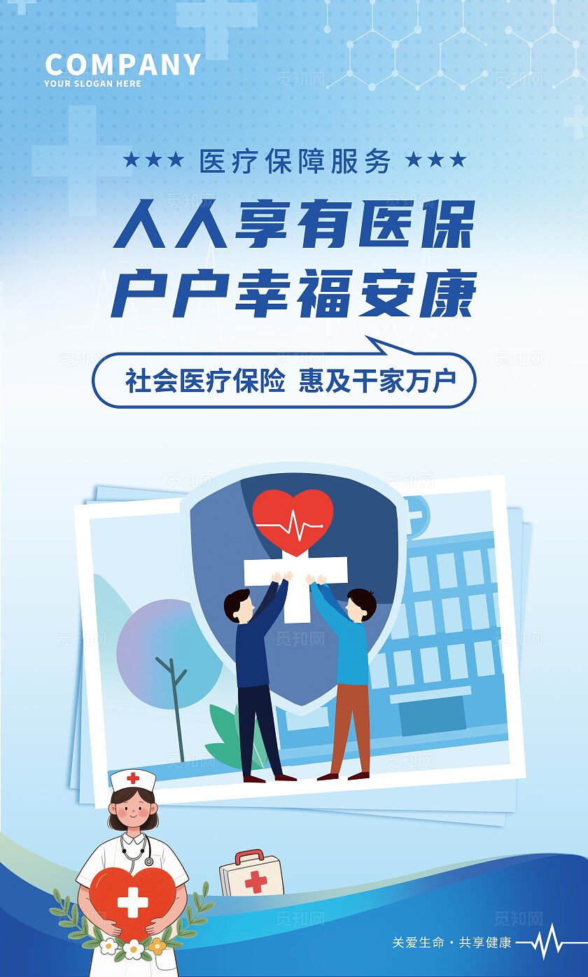 蓝色大气医疗保障标语宣传