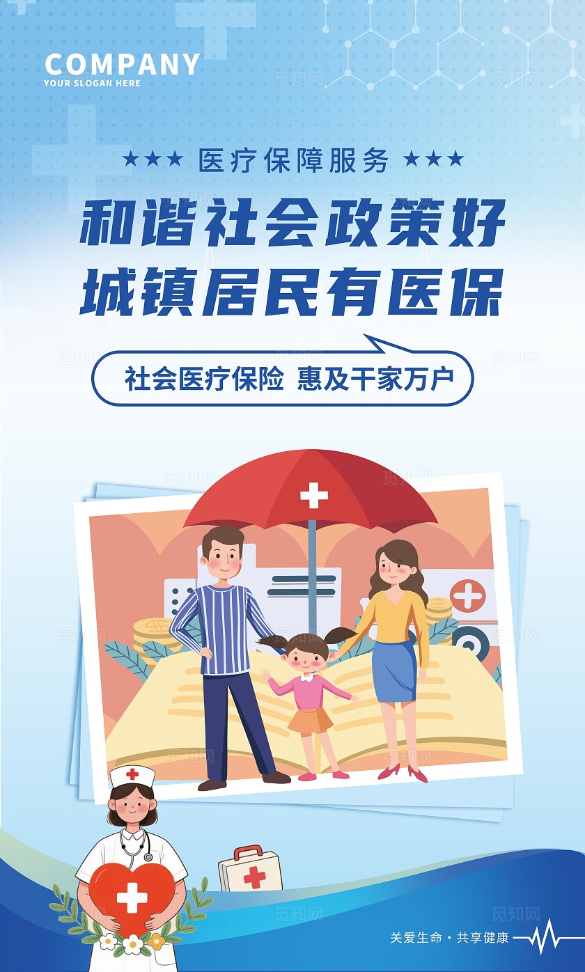 蓝色大气医疗保障标语宣传