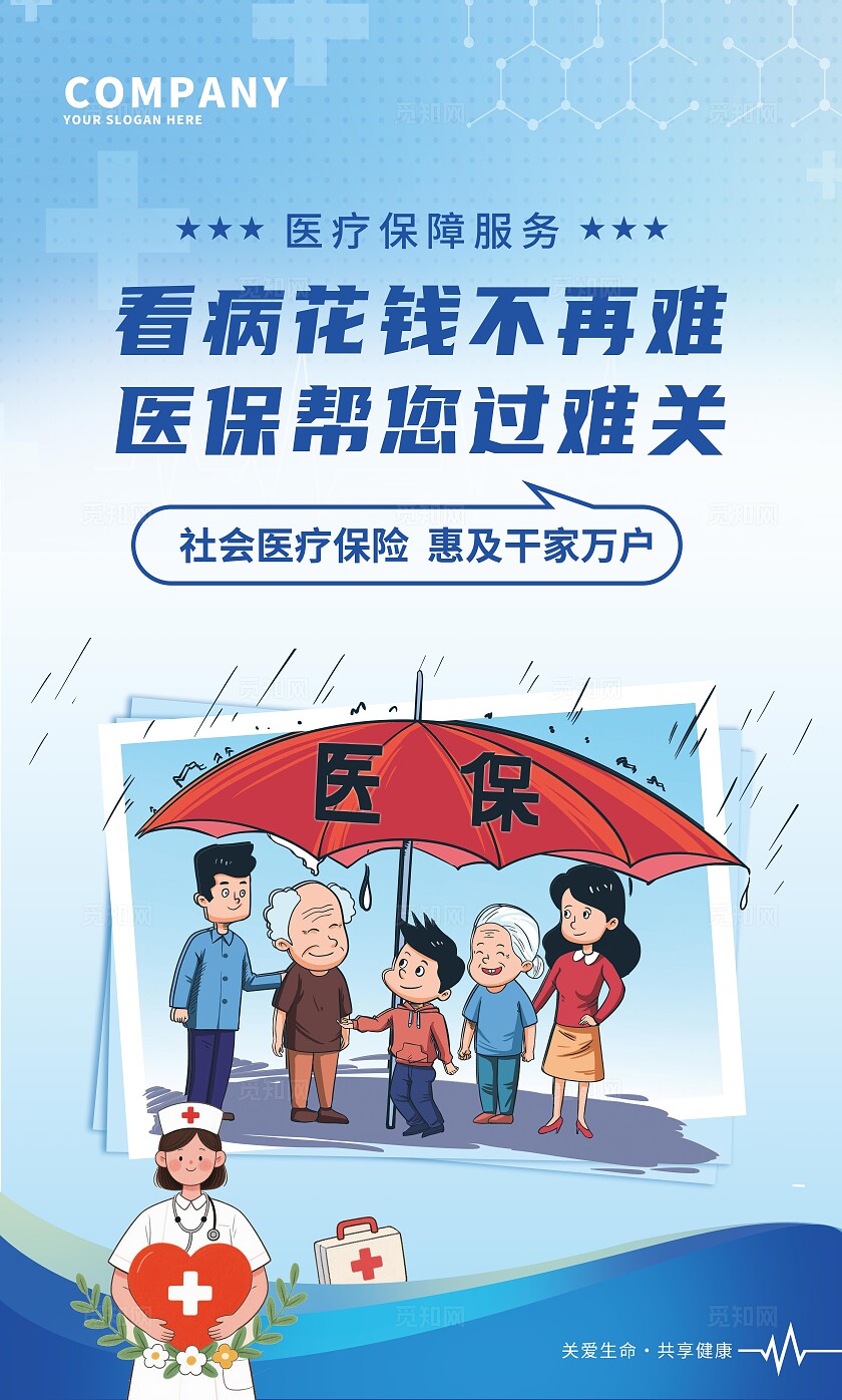 蓝色大气医疗保障标语宣传