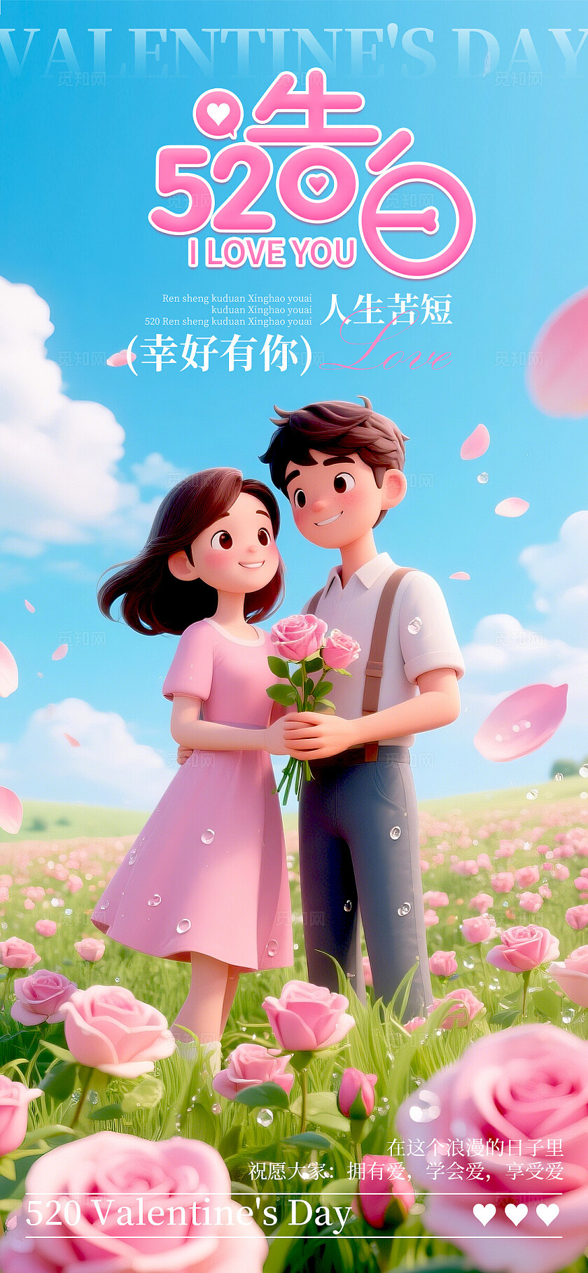 渐变色3D风格520告白520宣传海报520海报情人节海报情人节