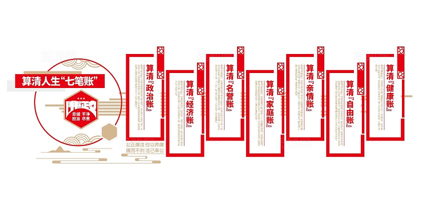 加强廉政作风建设算清人生七笔账廉政廉洁文化墙党建文化墙