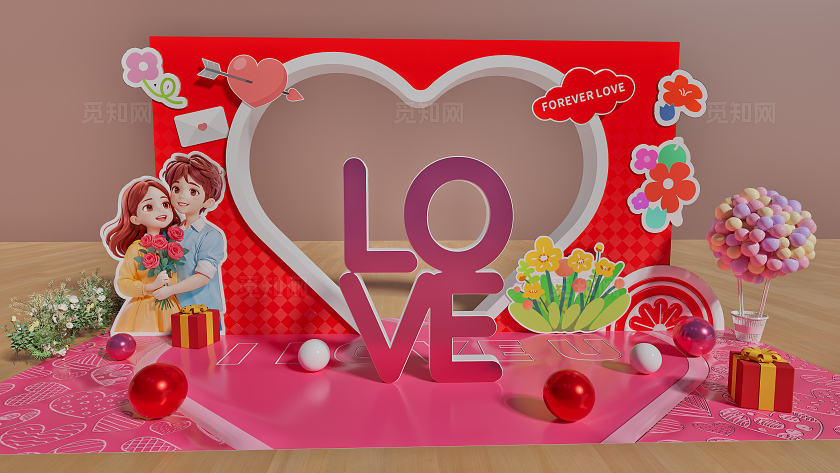 红色大气2025 520情人节love舞台背景美陈拱门