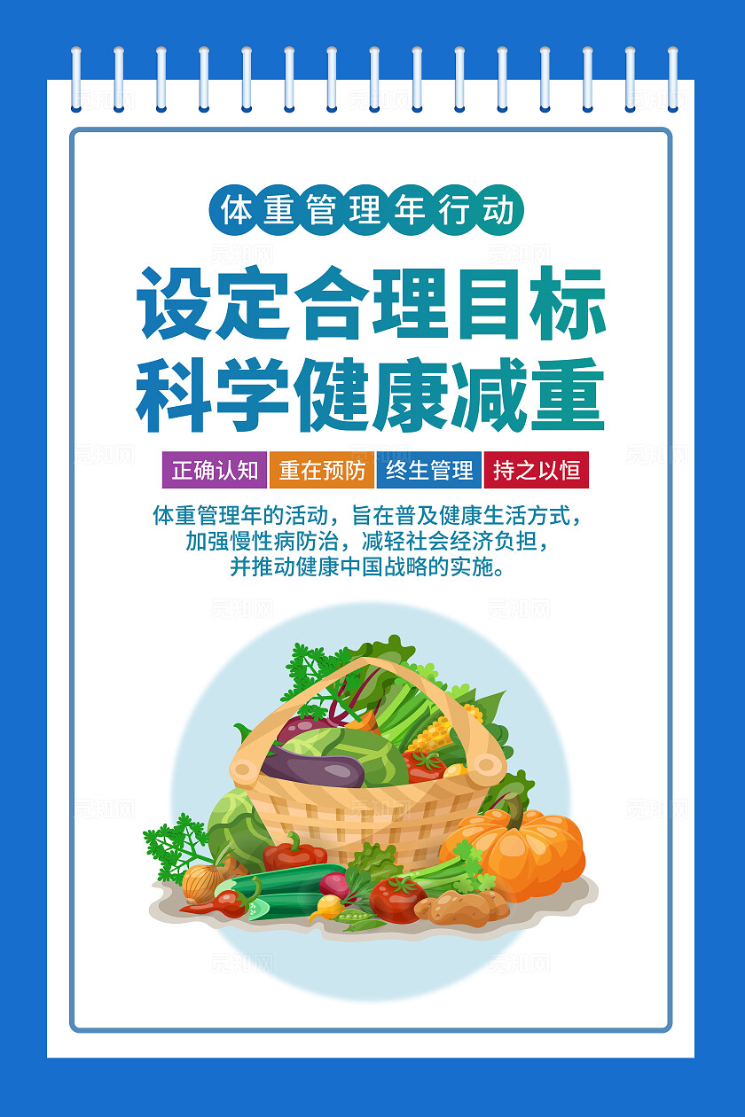 蓝色关爱健康体重控制健身社区宣传海报合理饮食廉政文化