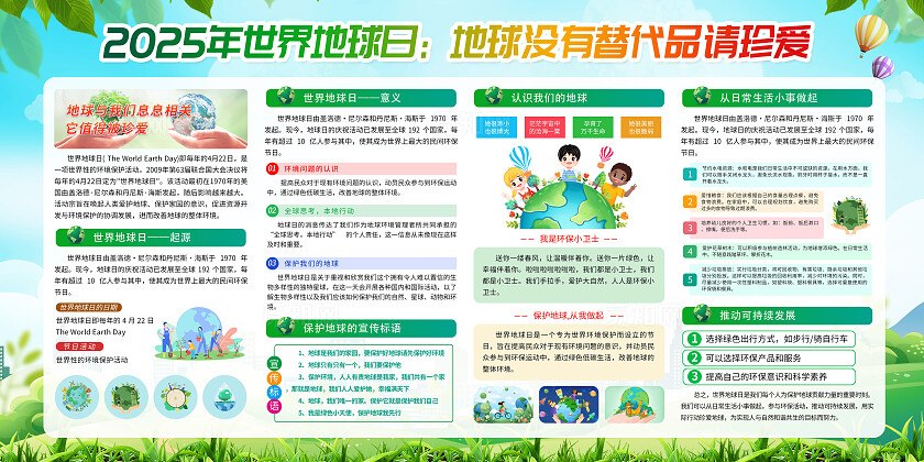 清新风2025年世界地球日宣传栏展板党政党建节日