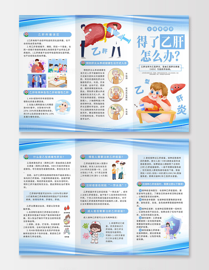 蓝色简约卡通得了乙肝怎么办三折页标语