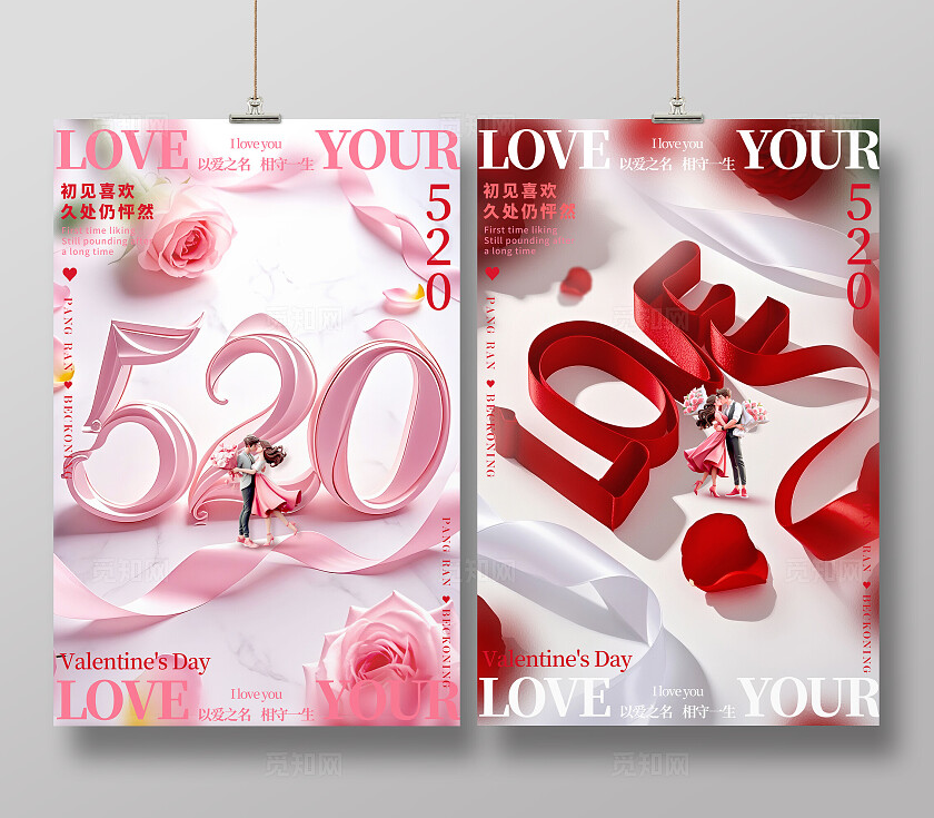白色微缩摄影风格520520情人节宣传海报520情人节海报520海报