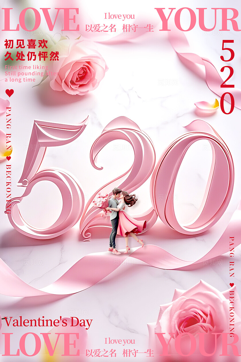白色微缩摄影风格520520情人节宣传海报520情人节海报520海报