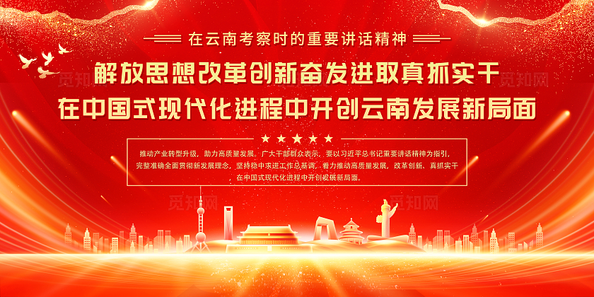 红色大气2025云南考察重要讲话精神宣传栏党政党建节日