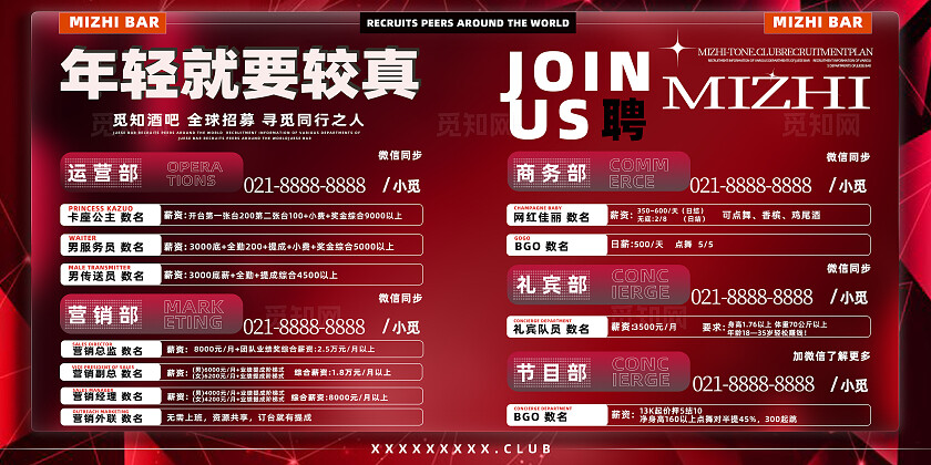 酒吧KTV招聘招人酒吧招聘海报展板