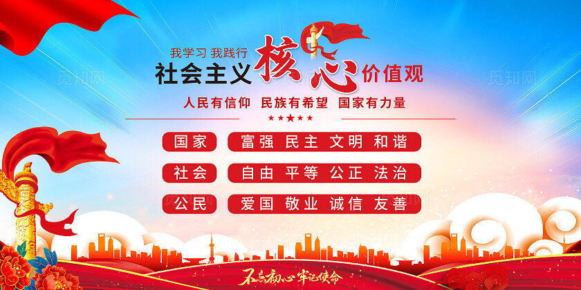 红色经典社会主义核心价值观党建党课党政展板