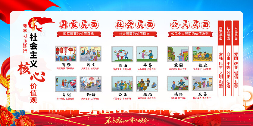 红色经典社会主义核心价值观党建党课党政展板