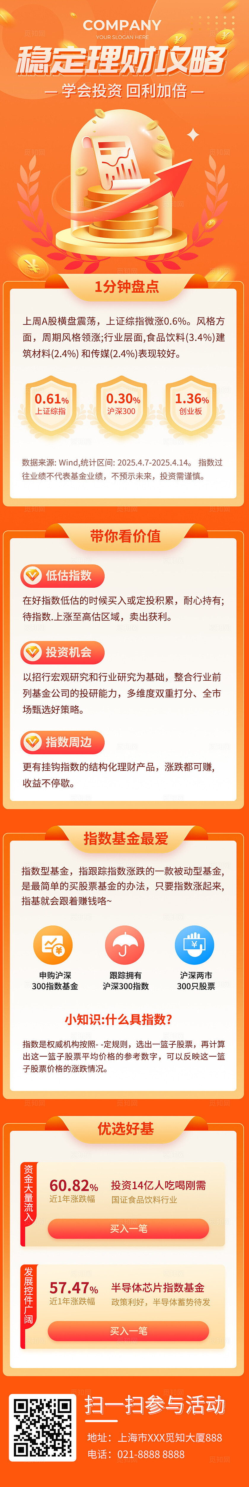 红色简约金融行业手机长图