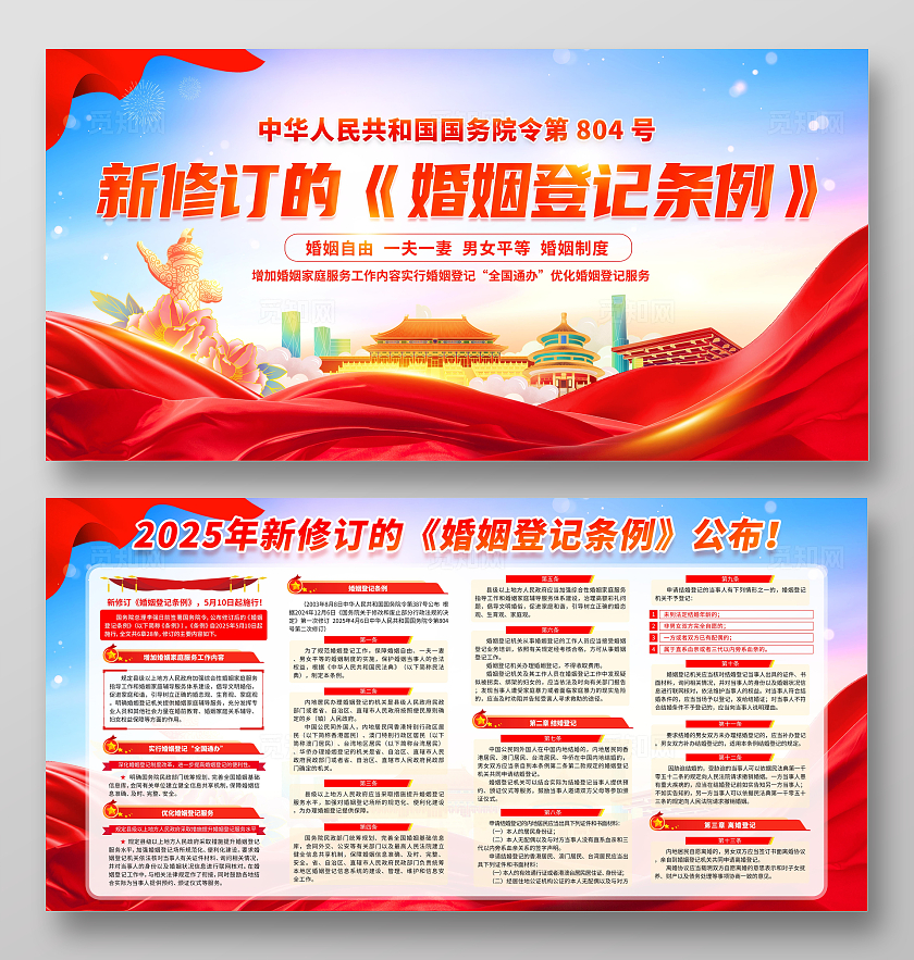 蓝色时尚大气解读新修订的婚姻登记条例宣传栏展板设计党政党建节日
