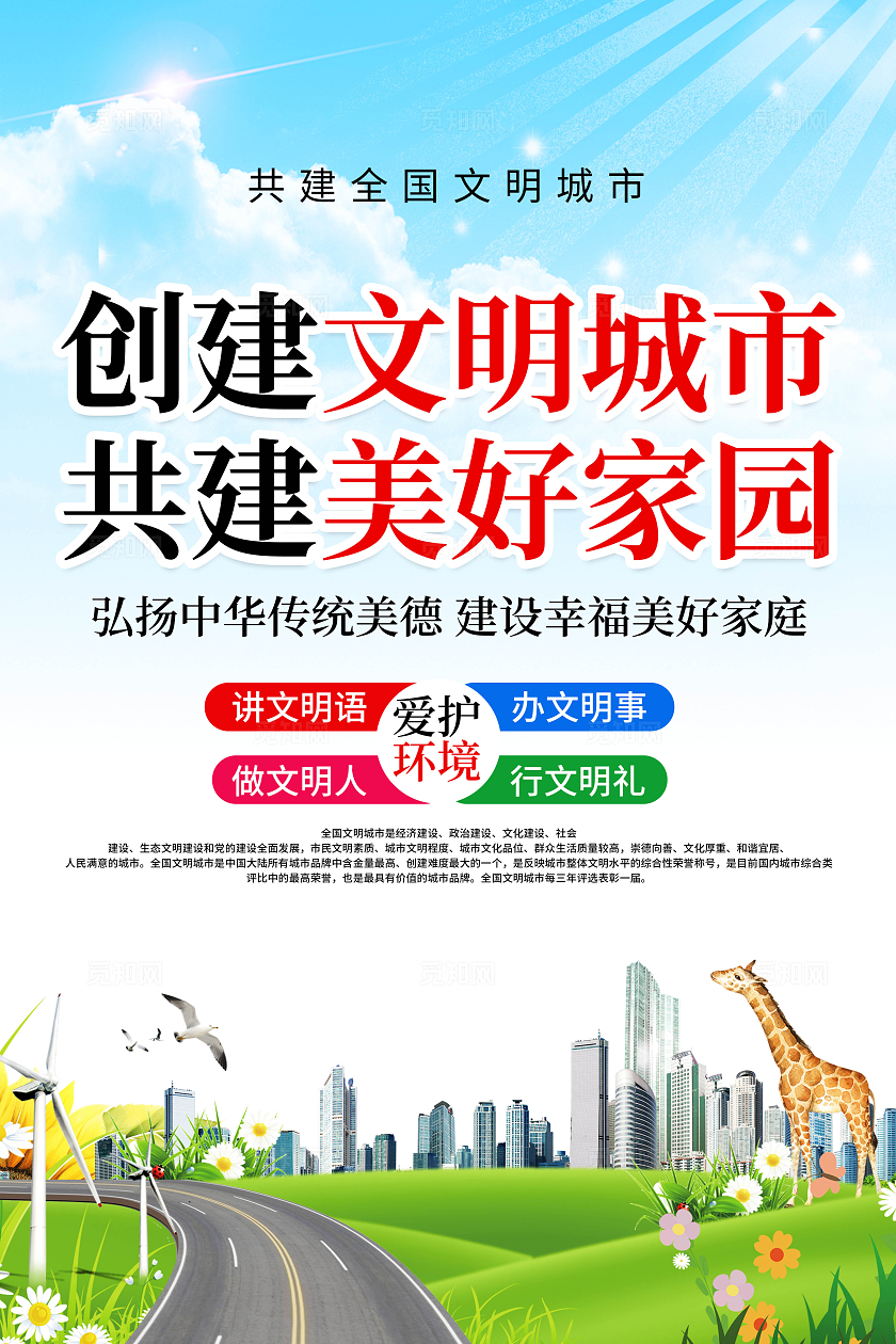 蓝色简约文明城市宣传海报套图