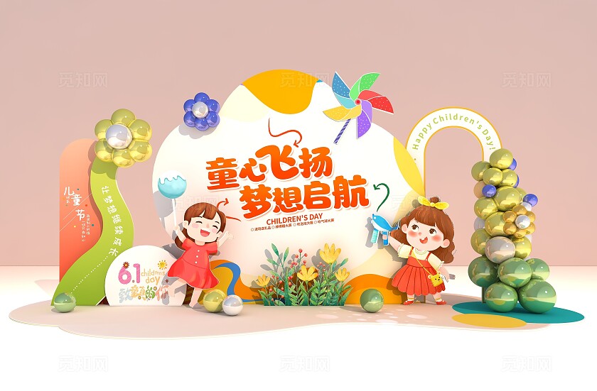 童心飞扬梦想启航六一儿童节美陈设计美陈拱门