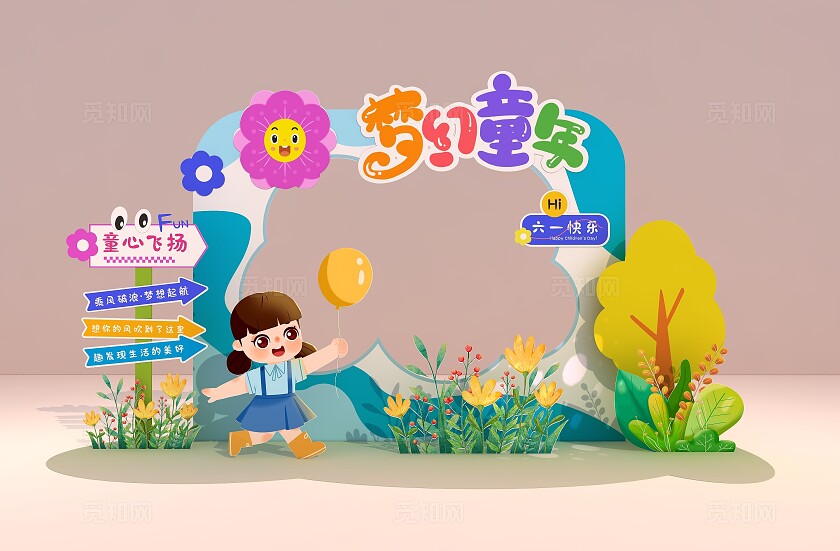 梦幻童年卡通六一儿童节美陈六一儿童节拍照框美陈拱门