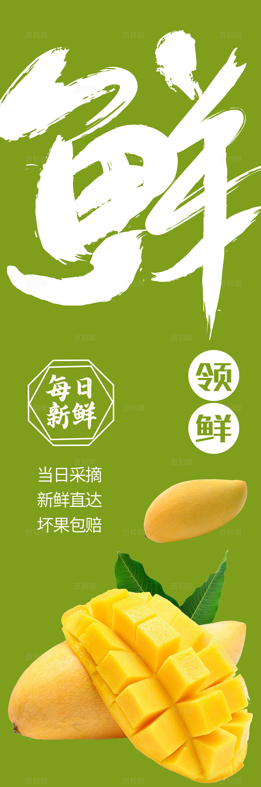 绿色简约新鲜水果营养丰富挂画吊旗背景标语套图