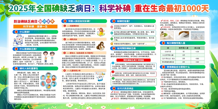 蓝色清新简约风2025年全国碘缺乏病防治日宣传栏展板设计党政党建节日