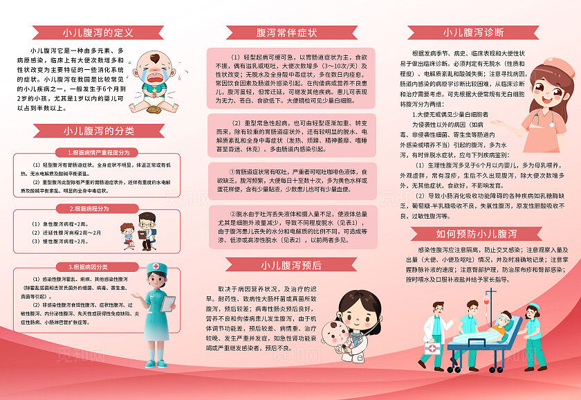 粉色温馨关爱幼儿健康防治小儿腹泻三折页医院宣传