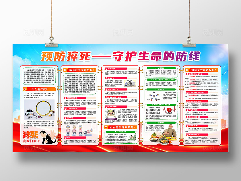 简单大气蓝色预防猝死守护生命的防线宣传展板