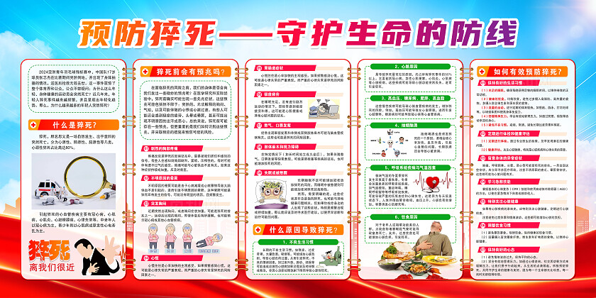 简单大气蓝色预防猝死守护生命的防线宣传展板