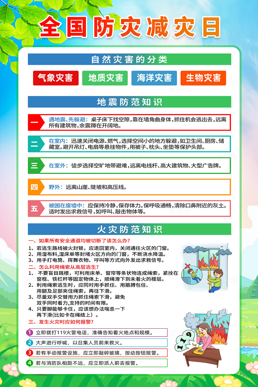 简单大气绿色防灾减灾日宣传海报