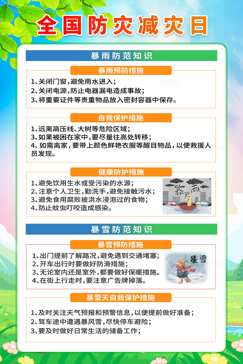 简单大气绿色防灾减灾日宣传海报