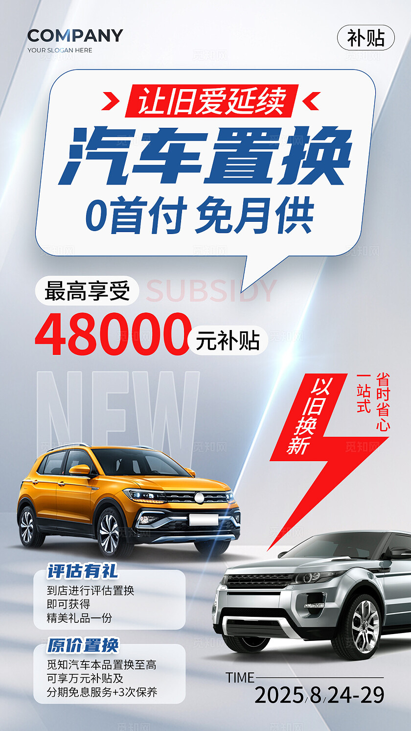 时尚简约汽车置换国补补贴活动手机海报