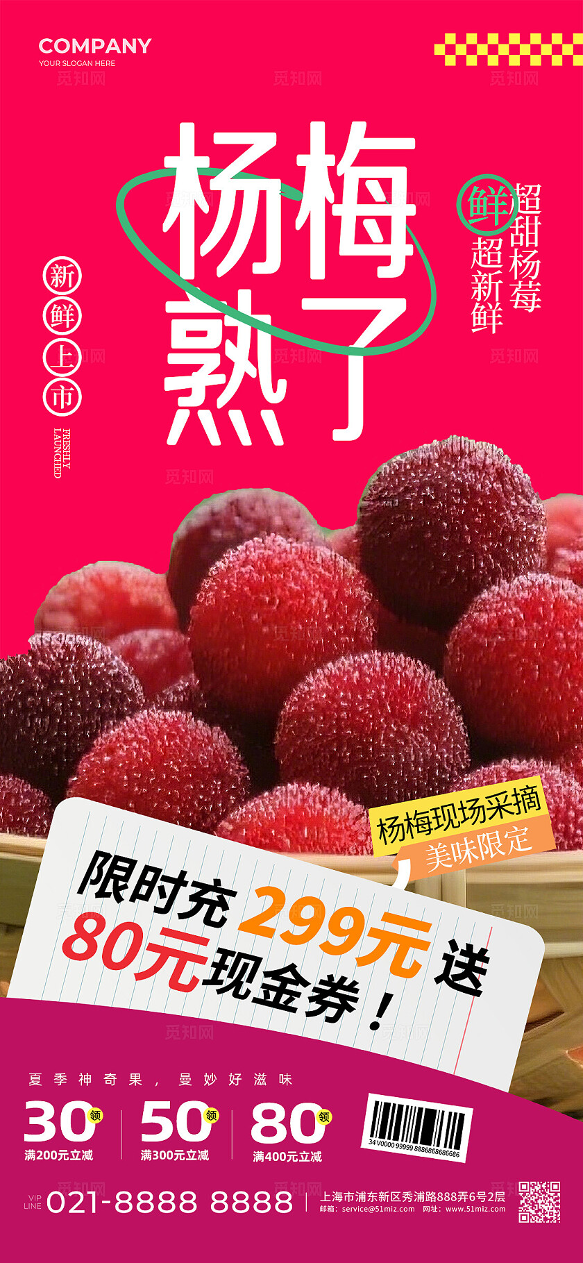 简约杨梅熟了夏季应季水果营销促销海报