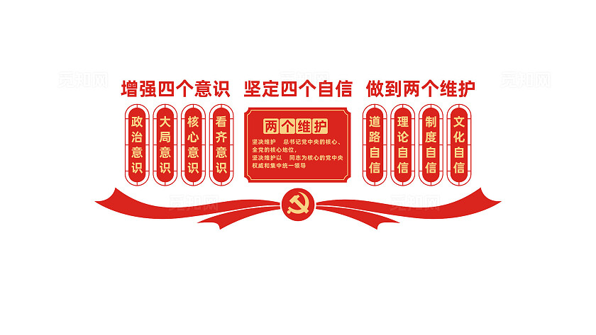 四个意识四个自信两个维护党建标语文化墙