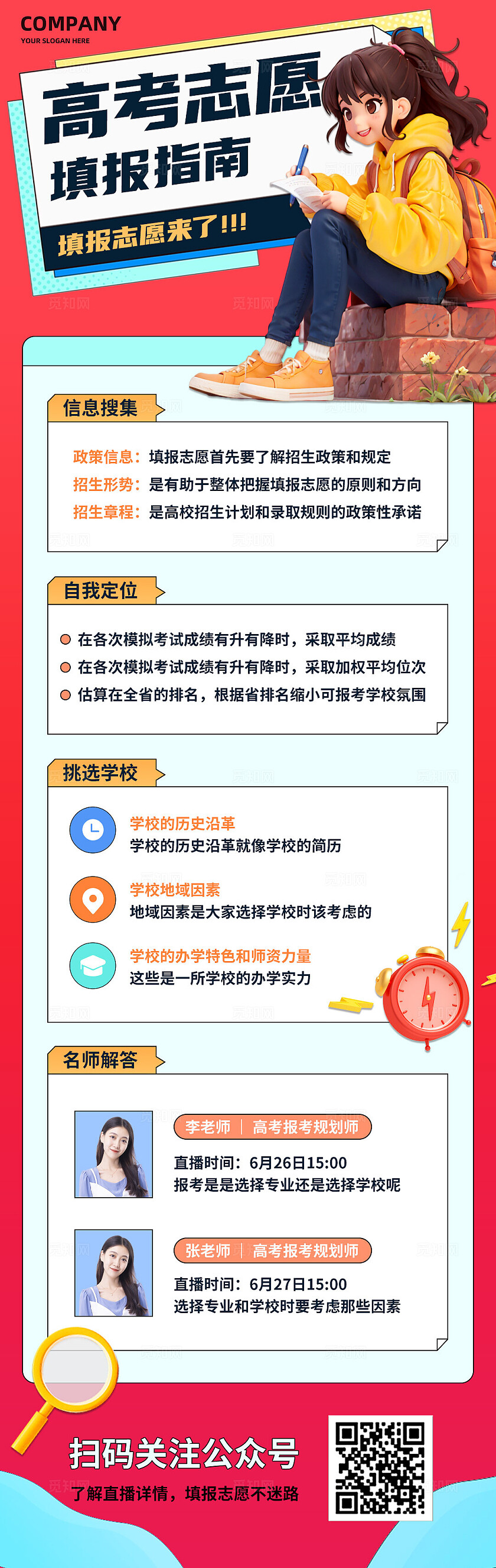 3D潮流高考志愿填报指南红色宣传信息长图手机海报